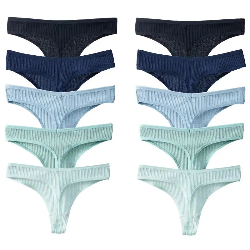 Lot de 10 pièces culottes string rayés en coton tongs-culotte femme