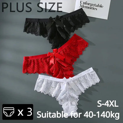Lot de 3 pièces slips en dentelle-culotte grande taille pour femme