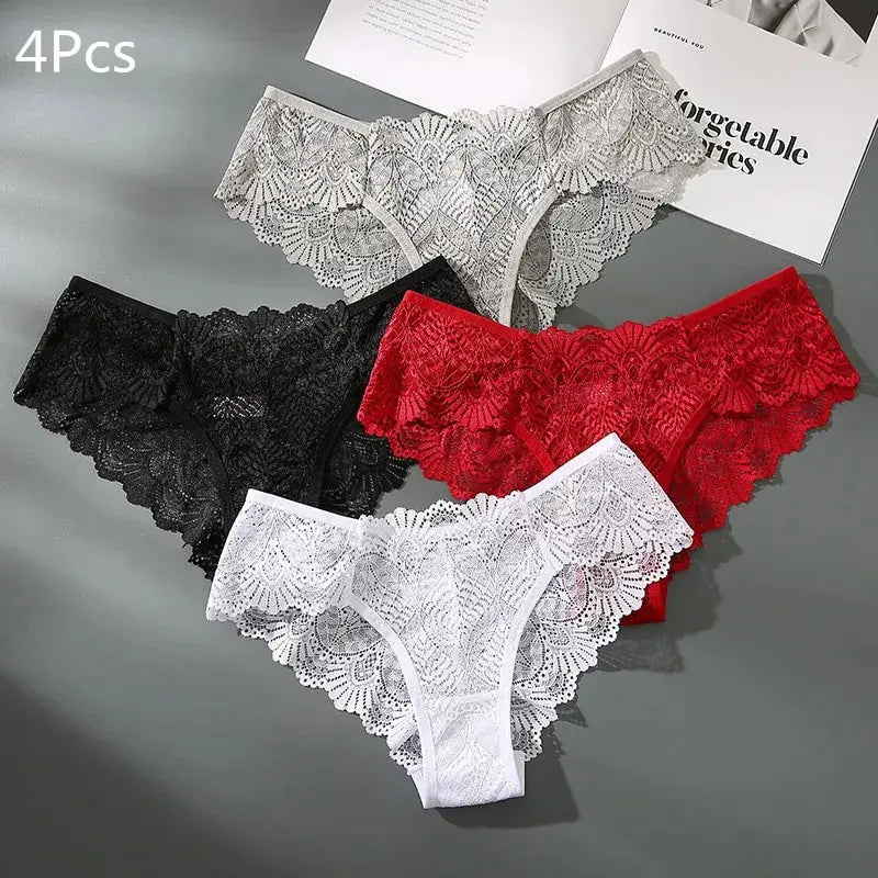 Lot de 4 pièces slips sans entrejambe solide, culotte en dentelle