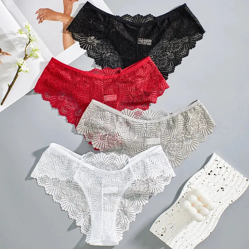 Lot de 4 pièces slips sans entrejambe solide, culotte en dentelle