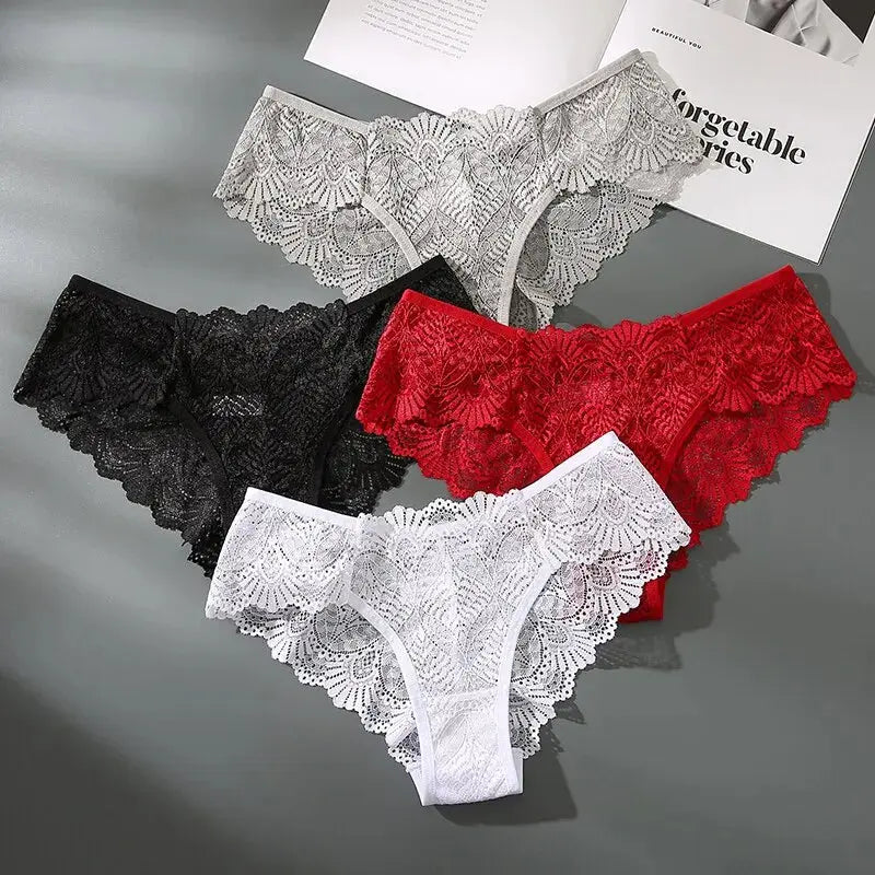 Lot de 4 pièces slips sans entrejambe solide, culotte en dentelle