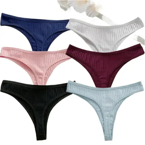 Lot de 6 pièces string en coton couleur unie-sous vetement femme Boutique Lingeries et Accessoires Annie