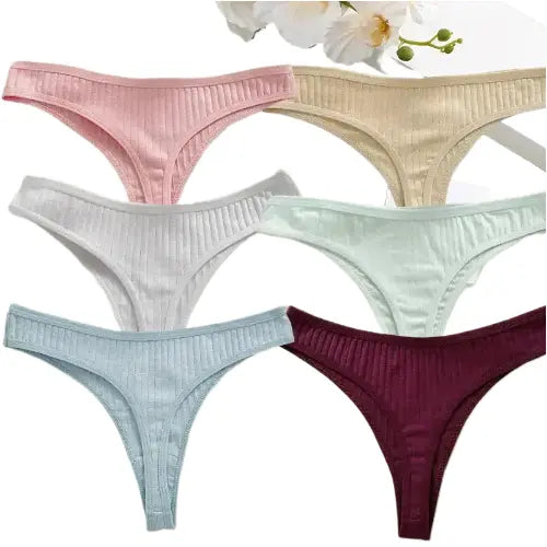 Lot de 6 pièces string en coton couleur unie-sous vetement femme Boutique Lingeries et Accessoires Annie