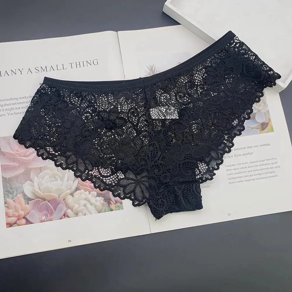 Moonflame 5 PCS Women Briefs Sexy Full Lace Panties Hollow Out Low-waist Female Shorts Soft Solid Color Breathable Underwear Boutique de Lingeries et Accessoires Annie