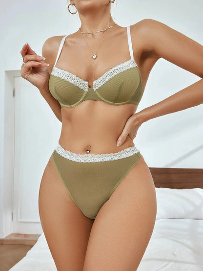 Ensemble soutien-gorge en dentelle transparent Sexy pour femme