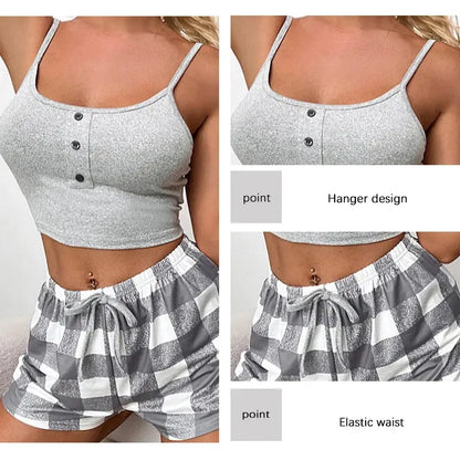 Nouveau deux pièces pyjamas femmes haut à bretelles, pyjamas d'été