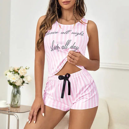 Pyjama d'été à rayures, col rond-pyjamas deux pieces