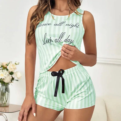 Pyjama d'été à rayures, col rond-pyjamas deux pieces