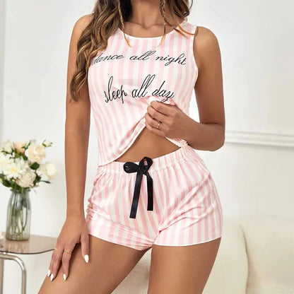 Pyjama d'été à rayures, col rond-pyjamas deux pieces