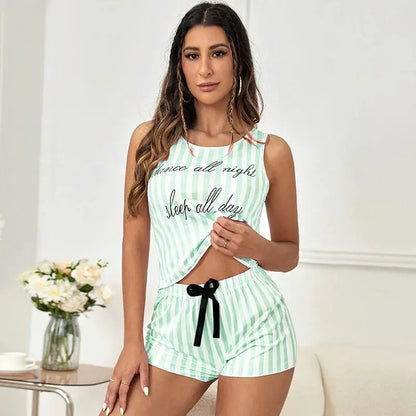 Pyjama d'été à rayures, col rond-pyjamas deux pieces