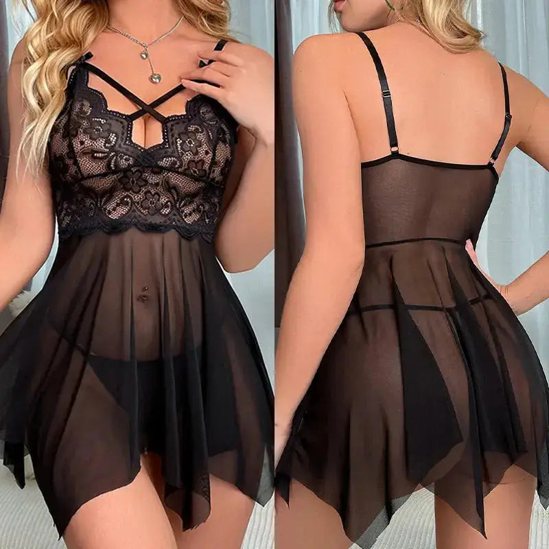 Robe de Nuit fin en Dentelle, en Maille de qualite-vetement de nuit