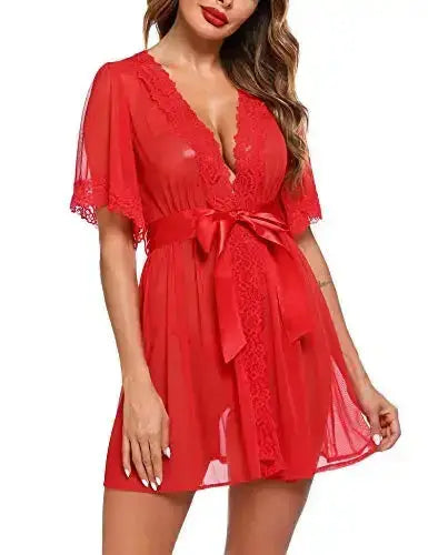  peignoir en dentelle transparente , couleur unie-vetement de nuit