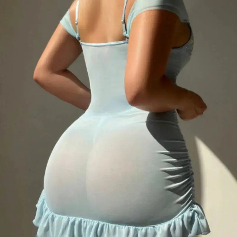 Robe pyjama en dentelle brodée avec ruban transparente Lingeries et Accessoires Annie