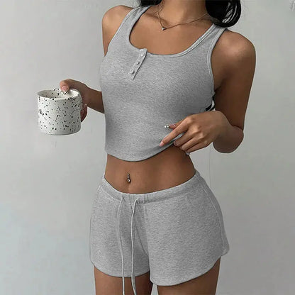 Pyjama deux pièces pour femme, débardeur été