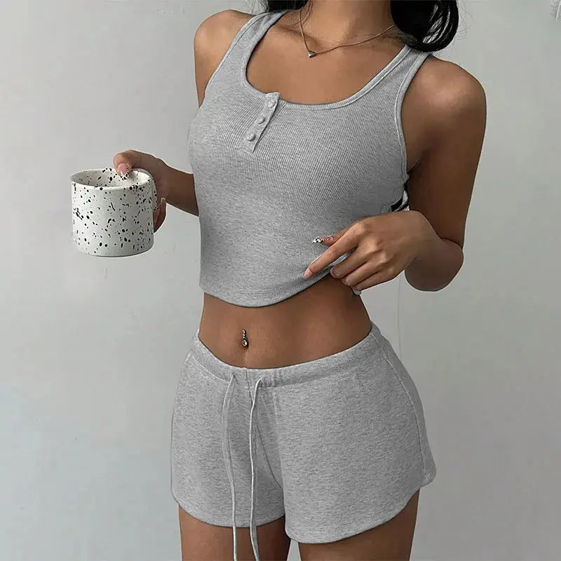 Pyjama deux pièces pour femme, débardeur été