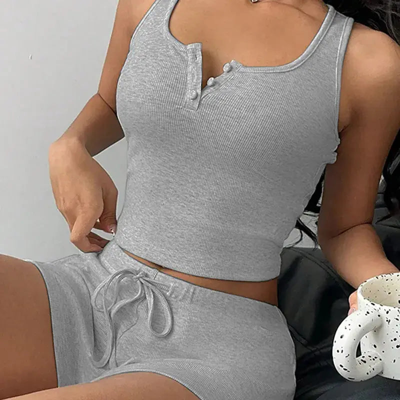 Pyjama deux pièces pour femme, débardeur été