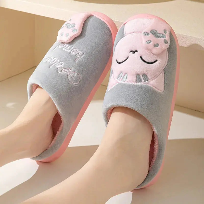 pantoufle fourrure chaudes en fourrure de chat de dessin animé