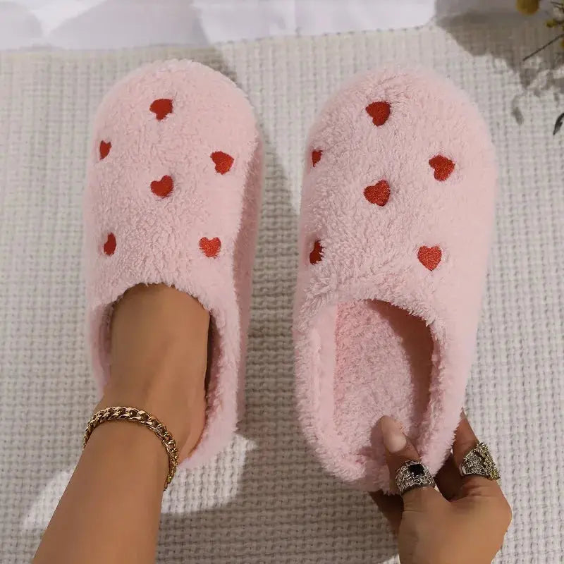 Pantoufles d'hiver en forme de cœur pour femmes