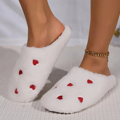 Pantoufles d'hiver en forme de cœur pour femmes