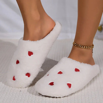 Pantoufles d'hiver en forme de cœur pour femmes