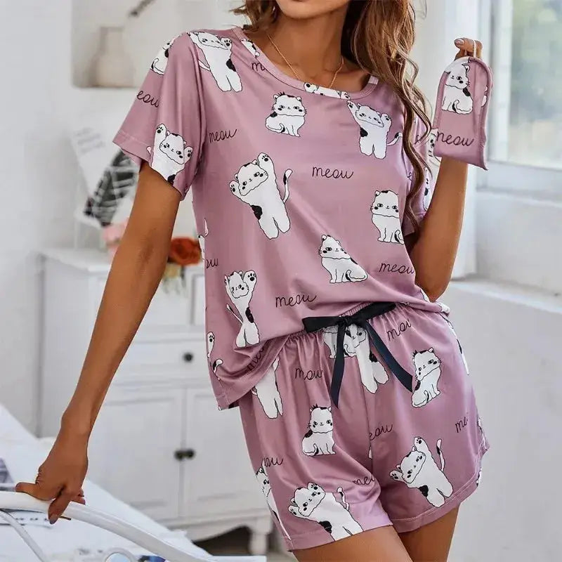 pyjama imprimé dessin animé, T-Shirt à manches courtes et Short