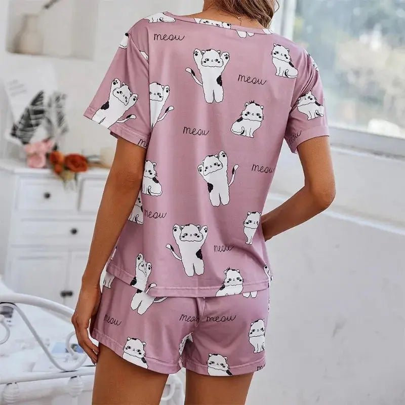pyjama imprimé dessin animé, T-Shirt à manches courtes et Short