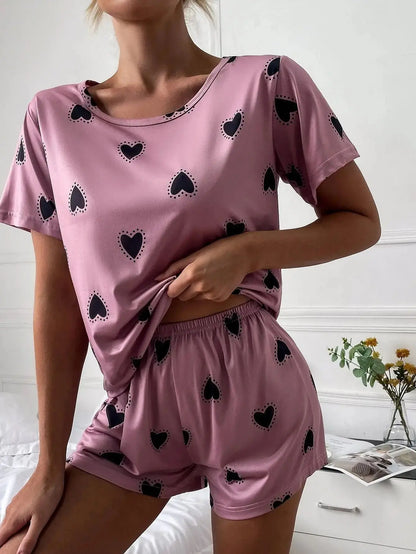 pyjama imprimé dessin animé, T-Shirt à manches courtes et Short