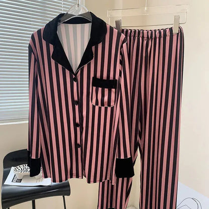 Pyjama rayé en Satin, manches longues, boutons printemps-automne