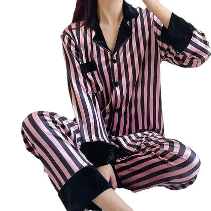 Pyjama rayé en Satin, manches longues, boutons printemps-automne