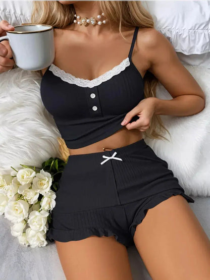 Ensemble pyjama uni pour femmes, haut sans manches, vêtement de nuit