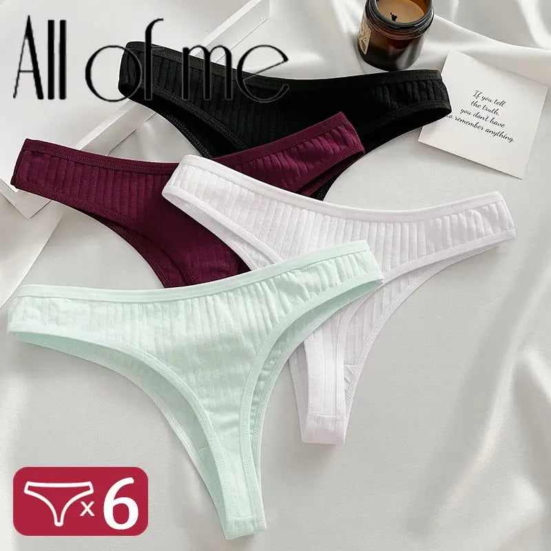 Lot de 6 pièces string en coton couleur unie-sous vetement femme