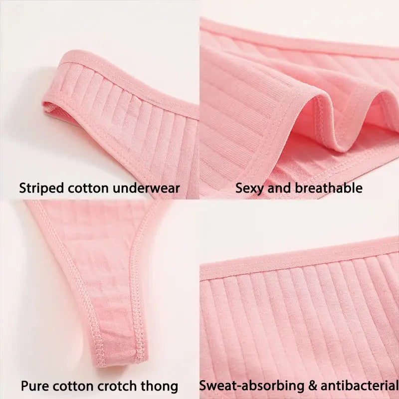 Lot de 6 pièces string en coton couleur unie-sous vetement femme